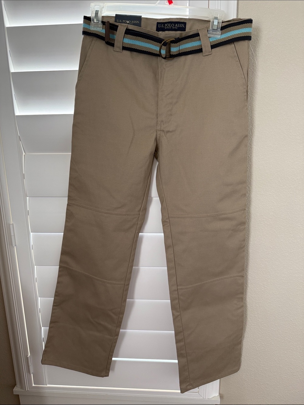 U.S. Polo Assn. Boy’s Husky Tan Chinos with Striped Belt